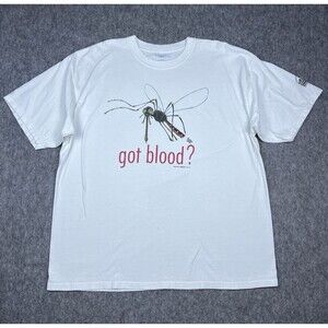 Vtg Earth Sun Moon Mens T-Shirt Mosquito Got Blood White Short Sleeve '99 Sz 2XL
